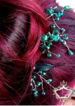 Дизайнерски фуркети- украса за коса с кристали в тъмнозелено комплект Evergreen by Rosie